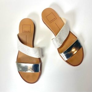 Dolce Vita Womens Size 6 Silver/White Wedge Sandal Slip On Slide